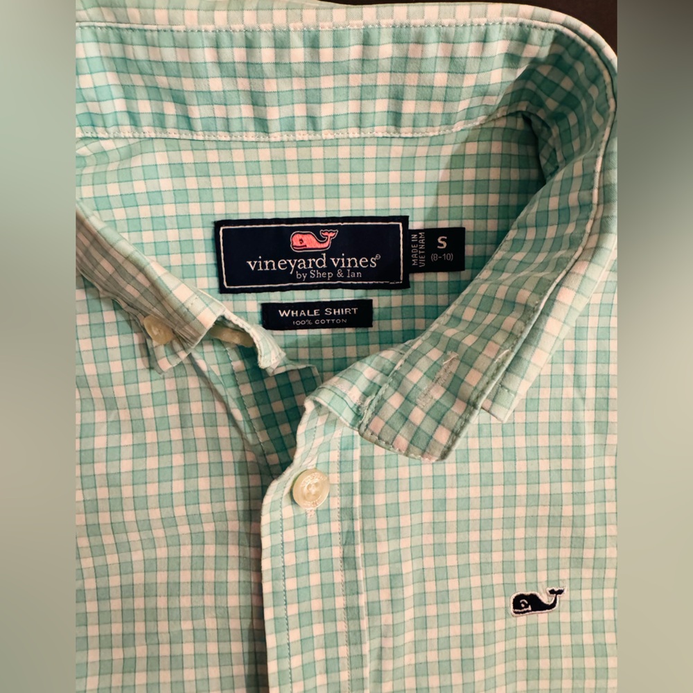 Vineyard Vines Men’s Mint Green and White Gingham Button-Down Shirt